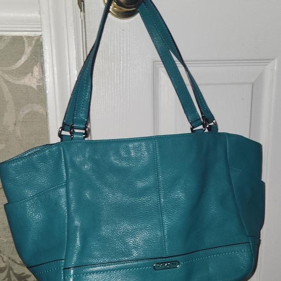 COACH F23284 PARK LEATHER CARRIE TOTE TEAL smoke free Environment GREAT FIND - Picture 6 of 10